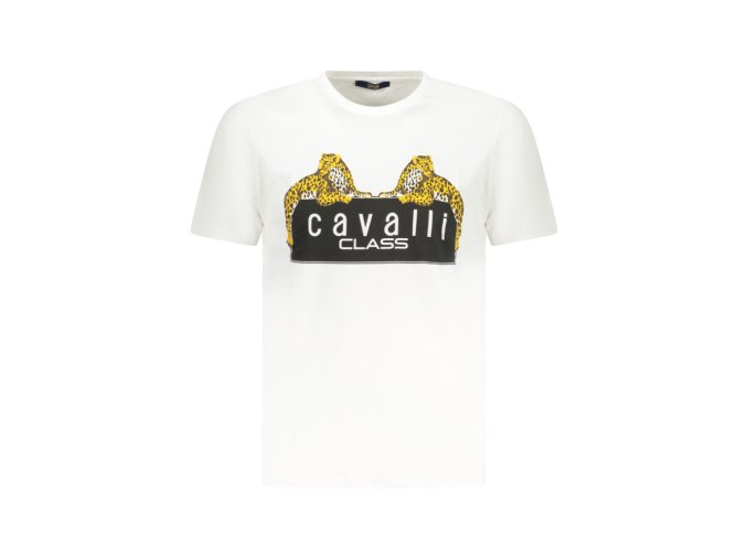 CAVALLI CLASS Perfektné Pánske Tričko Krátky Rukáv Biela (Veľkosť M, Farba Biela)