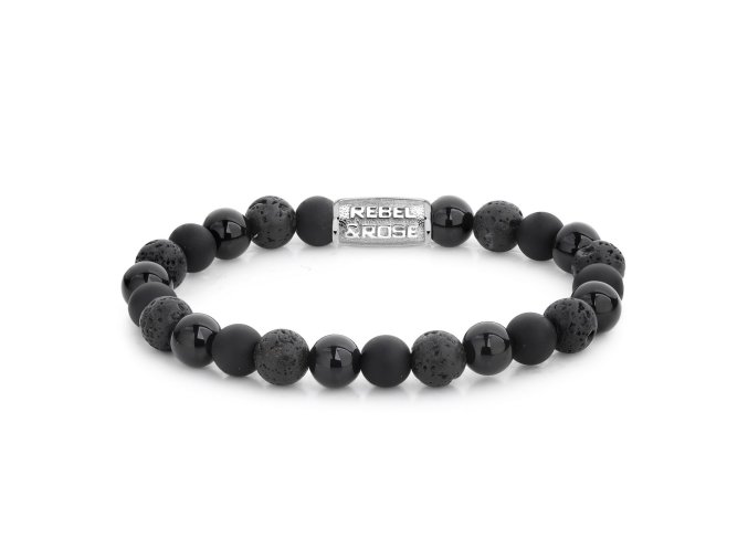 1209 rebel rose pansky naramek black rocks 8mm