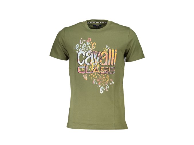 Štýlové Pánske Tričko s krátkym rukávom CAVALLI CLASS Zelená (Velkost L, Farba Zelená)
