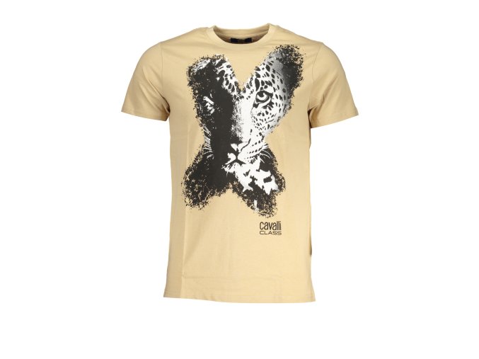 Štýlové Pánske Tričko s krátkym rukávom CAVALLI CLASS Bežová (Velkost 2XL, Farba Bežová)