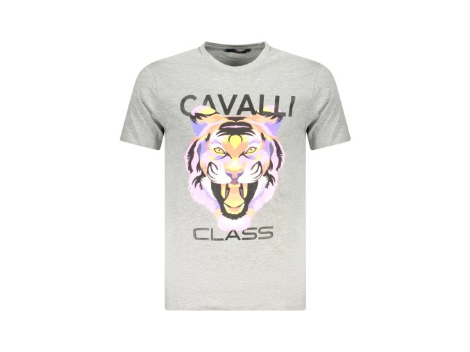 Štýlové Pánske Tričko s krátkym rukávom CAVALLI CLASS Šedá (Velkost 2XL, Farba Šedá)