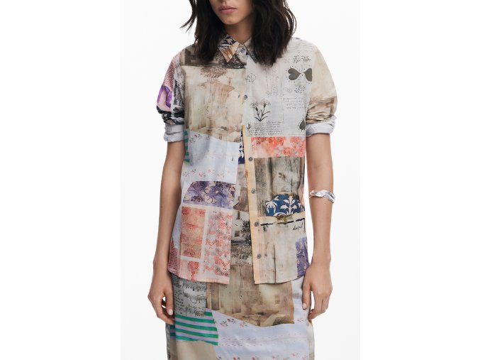Elegantná Dámska Košeľa DESIGUAL Bežová (Velkost XL, Farba Bežová)