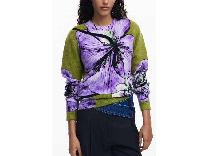 Elegantný Dámsky Pulóver DESIGUAL Fialová (Velkost XL, Farba Fialová)