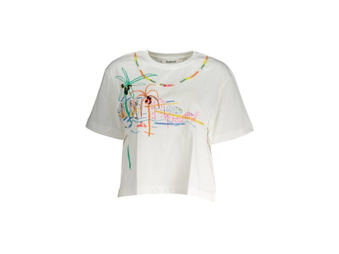 Štýlové Dámske Tričko s krátkym rukávom DESIGUAL Biela (Velkost XL, Farba Biela)