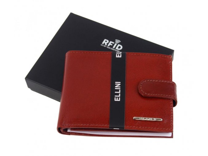 Koňaková hnedá pánska kožená peňaženka v krabičke Ellini RFID V
