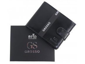GROSSO Kožená lesklá pánska peňaženka čierna RFID so zápinkou v krabičke