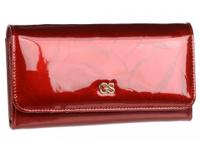 GROSSO Kožená dámska lakovaná peňaženka s vtáčími pierkami RFID červená v darčekovej krabičke