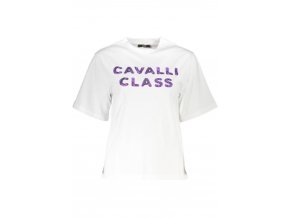 CAVALLI CLASS Perfektné Dámske Tričko Krátky Rukáv Biela (Veľkosť XS, Farba Biela)