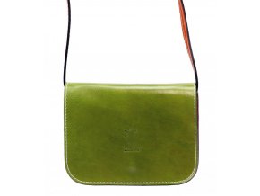 Kožená malá dámska crossbody kabelka olivová zelená s červeným pásikom