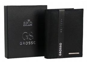 GROSSO Kožená pánska matná peňaženka čierna RFID v krabičke