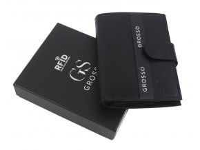 GROSSO Kožená pánska matná peňaženka čierna RFID so zápinkou v krabičke