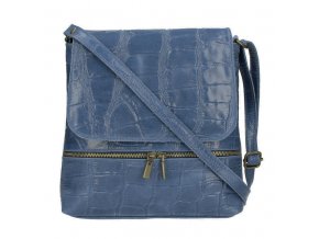 Kožená dámska crossbody kabelka v kroko dizajne džínsová modrá