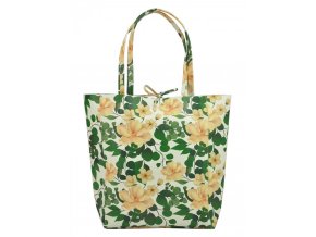 Kožená dámska veľká kabelka s motívom kvetov zelená