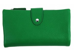 Prakticky priestranná rozložiteľná zelená dámska peňaženka so striebornými doplnkami