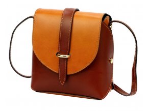 Kožená moderná malá dámska crossbody kabelka hnedá / camel hnedá