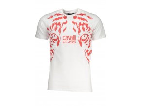 CAVALLI CLASS Perfektné Pánske Tričko Krátky Rukáv Biela (Veľkosť XL, Farba Biela)