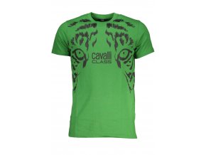 CAVALLI CLASS Perfektné Pánske Tričko Krátky Rukáv Zelená (Veľkosť M, Farba zelená)