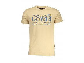 CAVALLI CLASS Perfektné Pánske Tričko Krátky Rukáv Béžová (Veľkosť L, Farba Bežová)