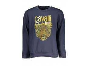 CAVALLI CLASS Perfektná Pánska Mikina Modrá (Veľkosť S, Farba modrá)