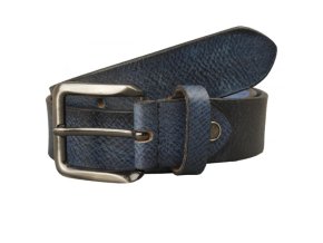 Pevný Kožený Opasok Buffalo so striebornou prackou 3,5 cm Modrý (Veľkosť 95, Farba modrá)