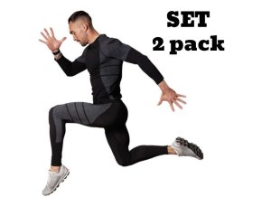 Stark Soul® Pánske Lyžiarske Termoprádlo s dlhým rukávom set 2 kusy čierno šedé (Veľkosť S - M, Farba čierna)