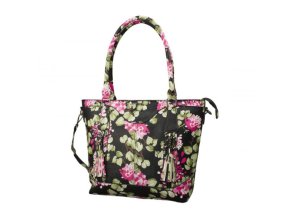 Dámska Letná Kabelka s kvetmi dariya® 35x29x12cm čierna ružová (Farba čierna)