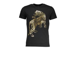 Štýlové Pánske Tričko s krátkym rukávom CAVALLI CLASS Čierna (Velkost XL, Farba Čierna)