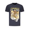 CAVALLI CLASS Perfektné Pánske Tričko Krátky Rukáv Modrá (Veľkosť M, Farba modrá)