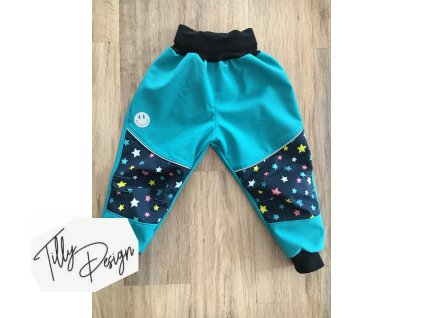 Batolecí softshellové kalhoty s flísem smaragdové s hvězdičkami