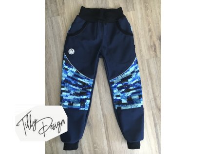 Dětské zimní zateplené softshellové kalhoty s flísem tmavě modré