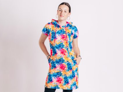 Mikinošaty s krátkým rukávem a kapucí - Barevné bubliny