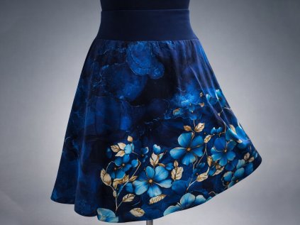 Půlkolová sukně "Modré květy"