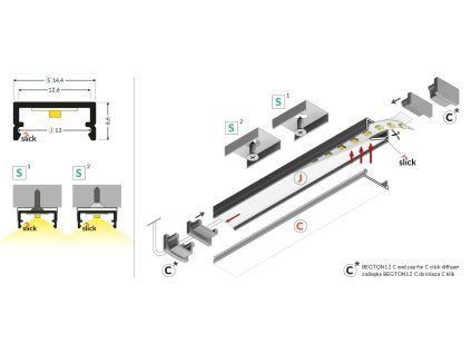 StrongLumio profil LED Begton 12, 2000mm strieborná elox