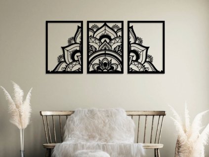 Elegáns Mandala Triptych (Méret 126 x 60 cm, Szín Fekete)