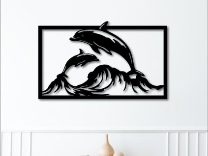 Delfin Dúett Fali Dekoráció (Méret 60 x 40 cm, Szín Fekete)