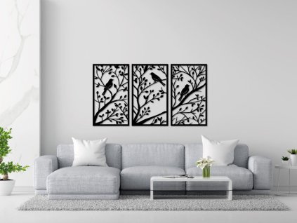 Madárszimfónia Fali Dekoráció (Méret 120 x 60 cm, Szín Fekete)