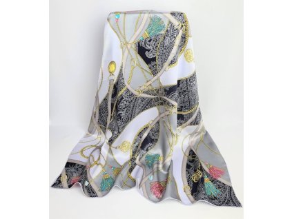 2313 damsky sedy modry hedvabny satek sala retizky trapce popruh seda tmave modra 100 hedvabi