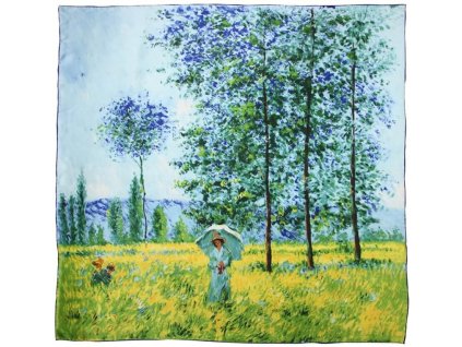 2445 dama se slunecnikem claude monet damsky hedvabny satek sala ctvercovy modry zluty zeleny