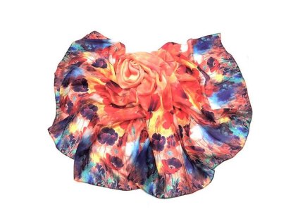 2628 damska dlouha hedvabna sala 100 ciste hedvabi kvety vlci maky modra cervena oranzova