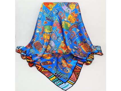 2727 damsky hedvabny satek ctvercovy modry cerveny oranzovy kocky kocicky 100 hedvabi