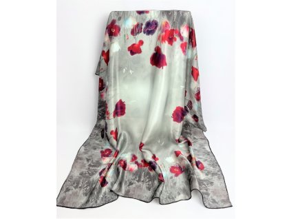 3282 luxusni hedvabny satek s vlcimi maky ctvercovy 100 hedvabi jemne seda a cervena