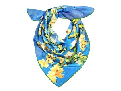 Luxusni satek z cisteho hedvabi Vincent van Gogh modry Mandlovy kvet Almond Bloss Tina moda 3020005 3