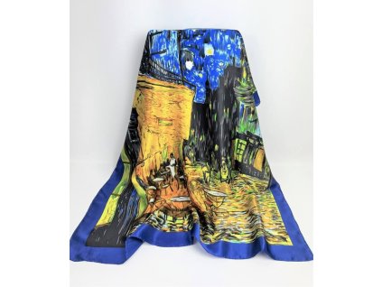 3309 luxusni satek na krk z cisteho hedvabi vincent van gogh obraz nocni kavarna v modre zlute