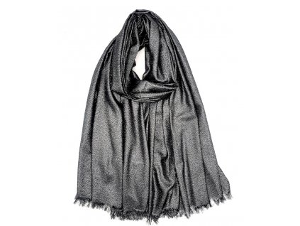 Černá viskózová šála se stříbrnou nití, pléd přes ramena na šaty, s třásněmi 200x100 cm