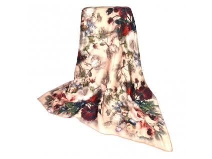 Satek z praveho hedvabi na krk jemne ruzovy bezovy cervena kytice motyl kapky rosy motylci bila modra Tina moda 3064914 (4)