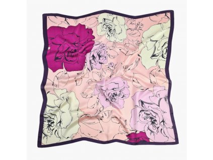 Elegantni ctvercovy letuskovy satek kolem krku s kvety fialova serikova ruzova smetanova jemn barvy darek pro zenu hedvabnysvet tina moda 0111304 (1)