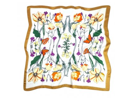 Svetly elegantni ctvercovy letuskovy satek kolem krku s kvety v jemnych barvach decentni darek pro damu hedvabnysvet tina moda 0108201 (1)
