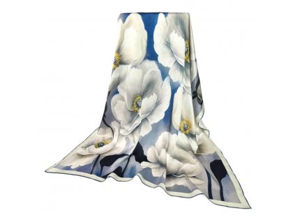 Hedvabny svet velky satek z morusoveho hedvabi modry velke bile kvety pivonek tlumene barvy barvy po chemo tina moda 3015005 (1)