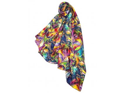 luxusni damska sala pestrobarevna pavi motyl kvetiny ptaci pav vesely vzor pled na svatbu party tina moda 90013 (1)