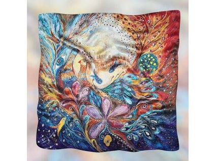 Pestrobarevný hedvábný šátek s pávem v duchových barvách 70 cm